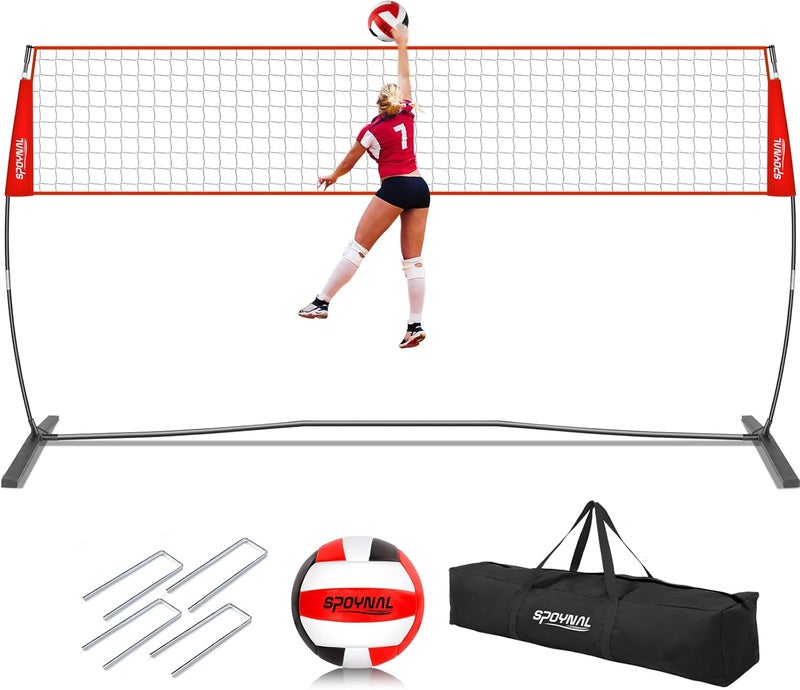 SPOYNAL 12FT/20FT Portable Volleyball Net Volleyball Net for Backyard Freestanding Volleyball Practice Net Outdoor Indoor Volleyball Training Set with Adjustable Height Carry Bag and Volleyball - Image 1